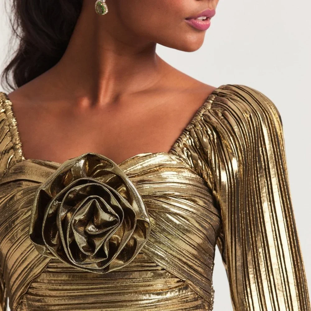 LoveShackFancy Thompson Mini Dress Gold Size 6 (M) NWT - Picture 4 of 5